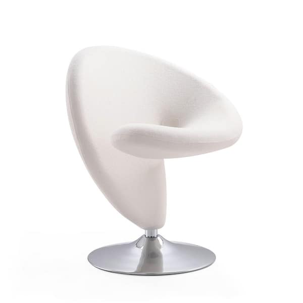 Manhattan Comfort Curl Modern Cream and Polished Chrome Wool Blend Upholstered Swivel Accent Occasional Chair