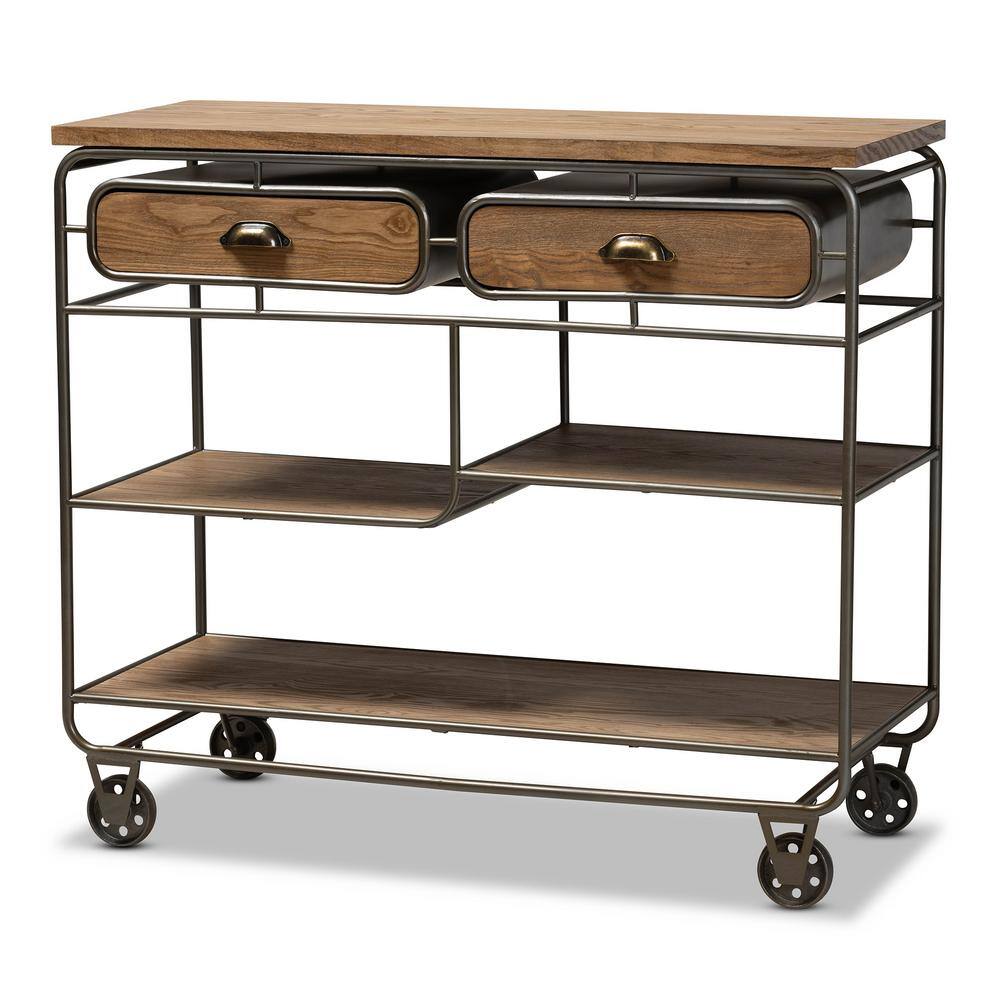 Grant Oak Brown and Black Kitchen Cart - thumbnail 2