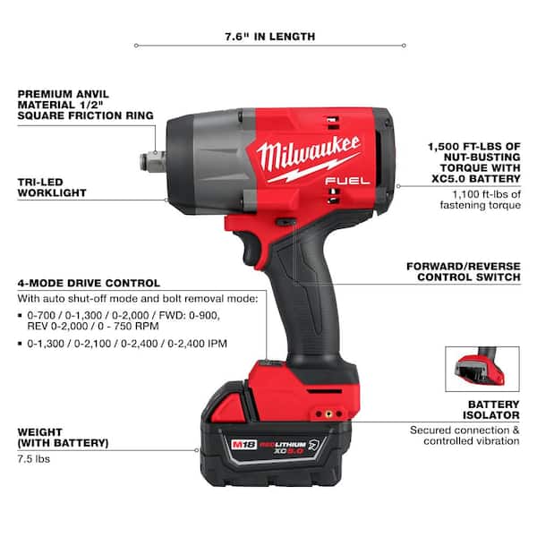 M18 FUEL 18-Volt 1/2 in. Lithium-Ion Brushless Cordless Impact Wrench with Friction Ring & Grease Gun with Two Batteries M18 FUEL 18-Volt 1/2 in. Lithium-Ion Brushless Cordless Impact Wrench with Friction Ring & Grease Gun with Two Batteries