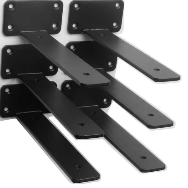 6-Pack 8 in. L Black Iron Shelf Bracket, Floating Shelf Brackets, Rustic Industrial Metal Brackets for Shelf Support