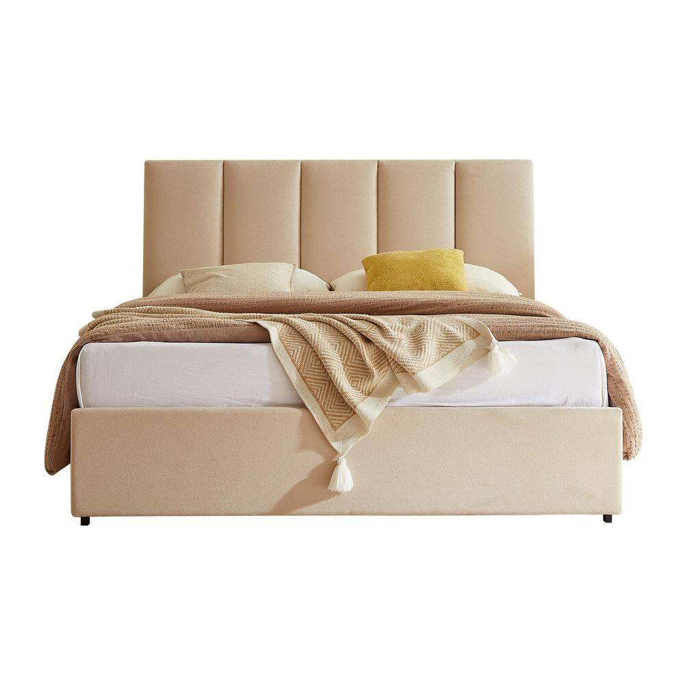 Beige Plywood Frame King Size Linen Upholstered Platform Bed with Soft Headboard and 4 Storage Drawers price history on PriceWatchPro