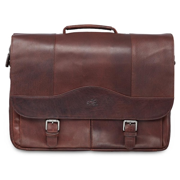 MANCINI Buffalo Collection Brown Leather Porthole Briefcase for 15.6 in. Laptop/Tablet