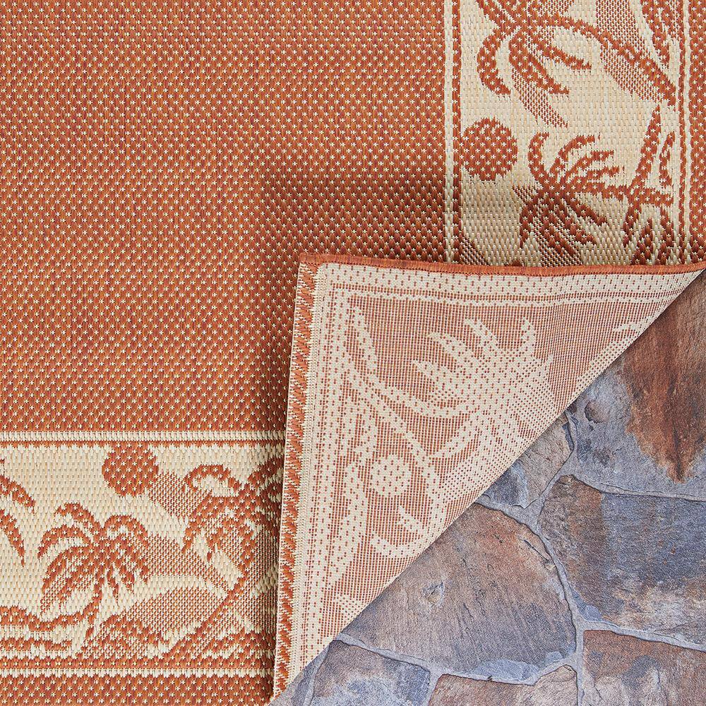 Terracotta and Natural Round Synthetic Outdoor Rug, 8'6"