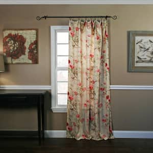 Red Floral Rod Pocket Room Darkening Curtain - 48 in. W x 84 in. L