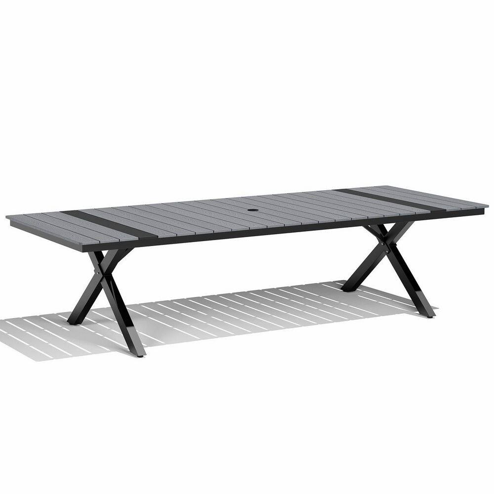 118 in. Aluminum Frame Rectangular Outdoor Dining Table in Gray with Umbrella Hole