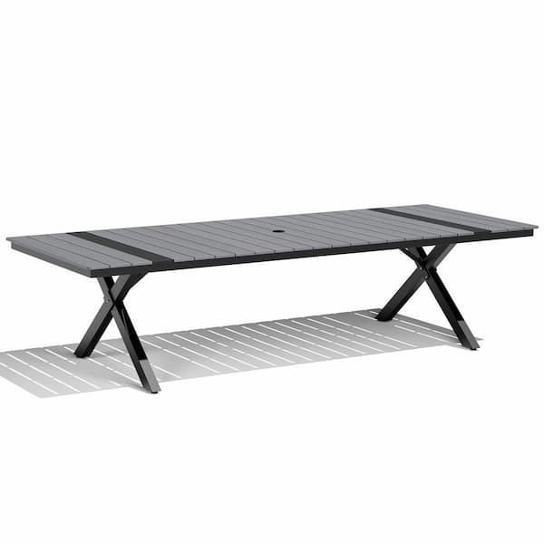 Crestlive Products 118 in. Aluminum Frame Rectangular Outdoor Dining Table in Gray with Umbrella Hole
