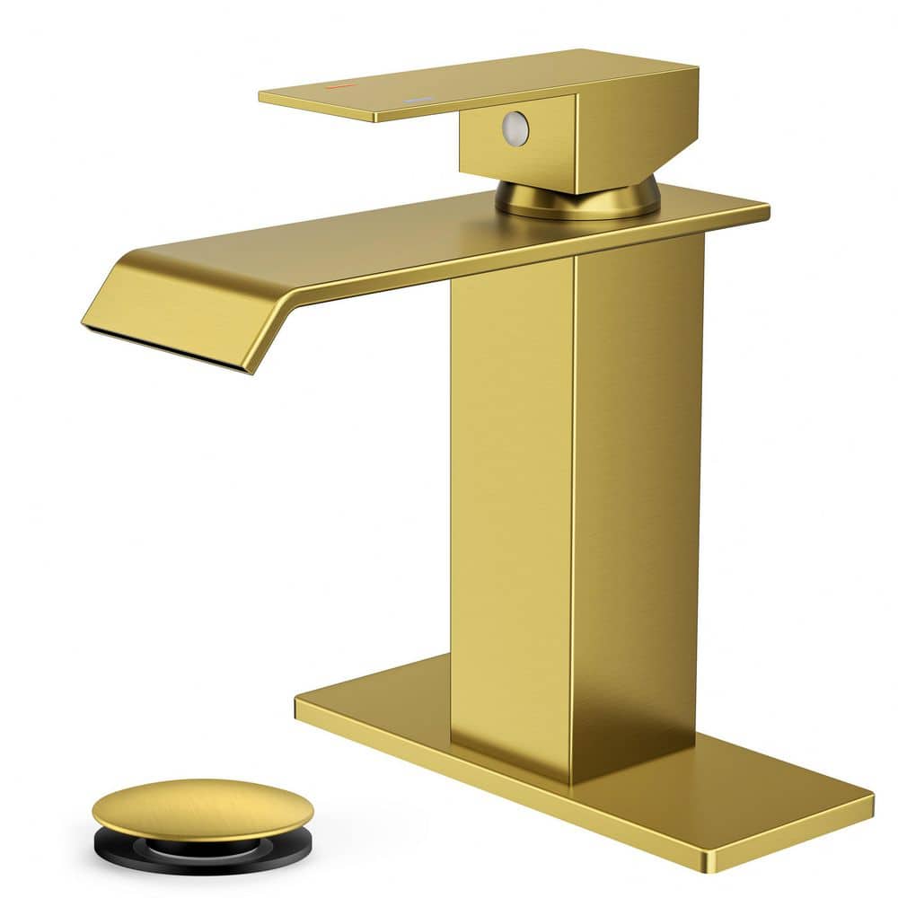 Single Handle Single Hole Waterfall Bathroom Sink Faucet with Pop Up Drain in Brushed Gold price history on PriceWatchPro