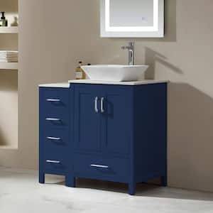 36 in. W x 22 in. D x 38.7 in . H Freestanding Bath Vanity in Blue with White Engineer Stone Top with White Vessel Sink