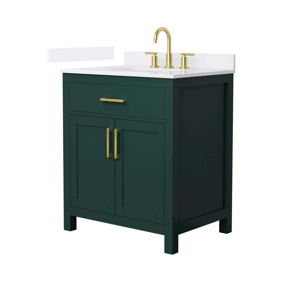 Beckett 30" Green Freestanding Vanity with White Quartz Top and Gold Hardware