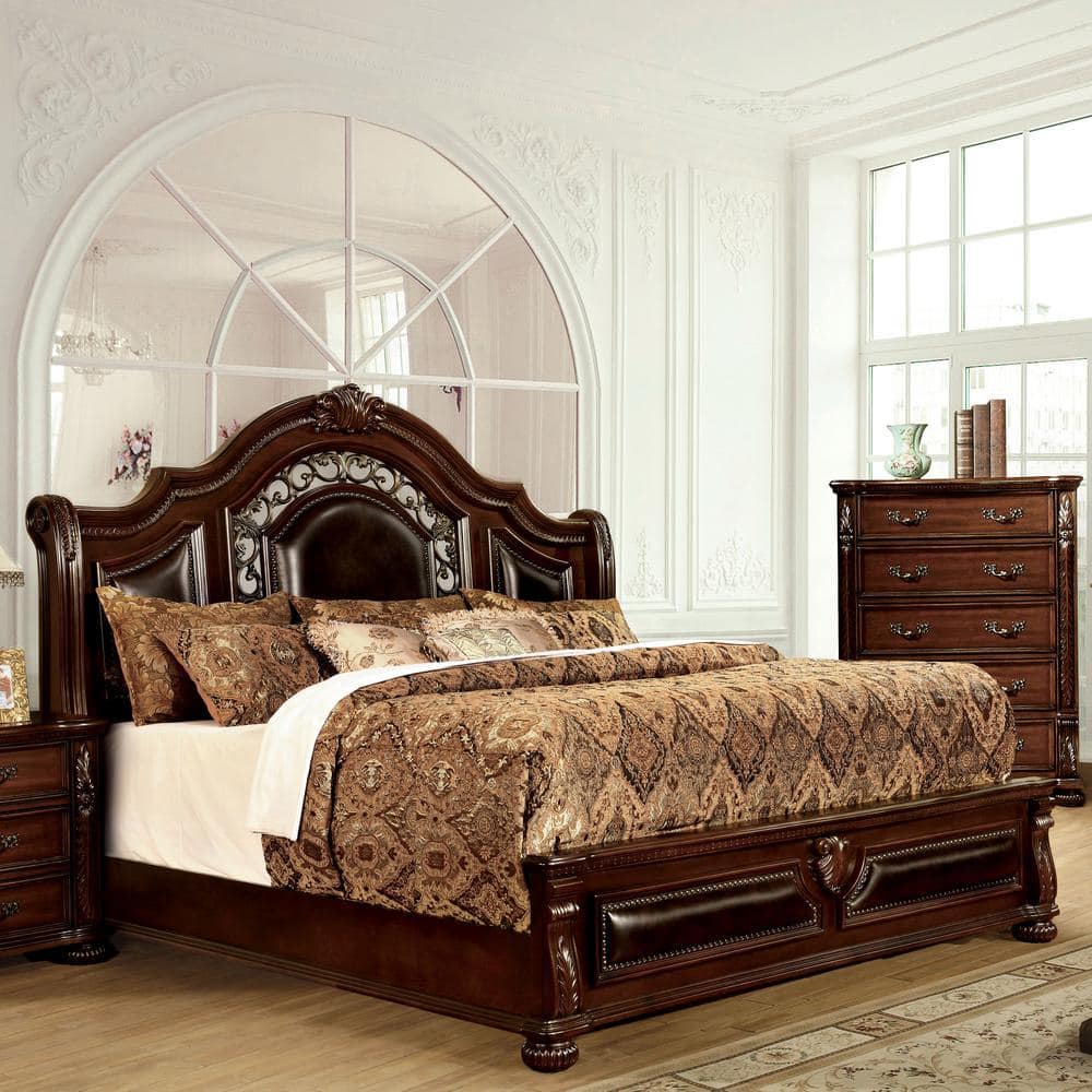 Furniture of America Dafne Traditional Brown Wood Frame King Padded ...