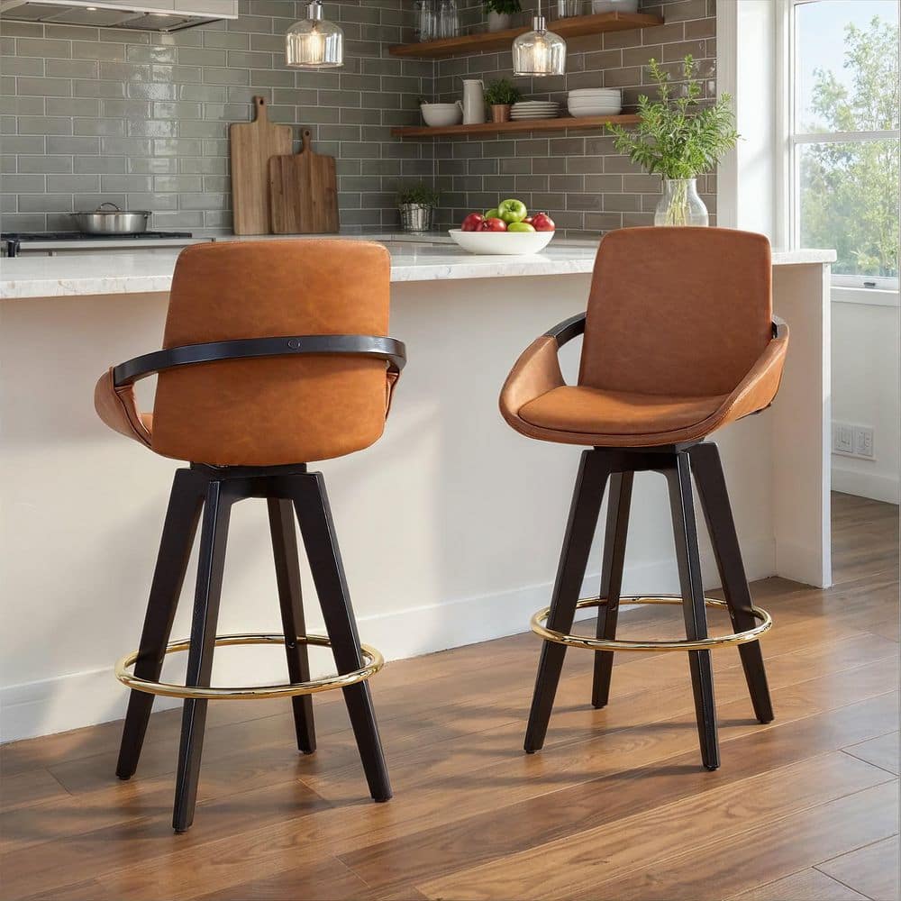Lumisource Cosmo 39 in. Black Wood, Camel Faux Leather and Gold