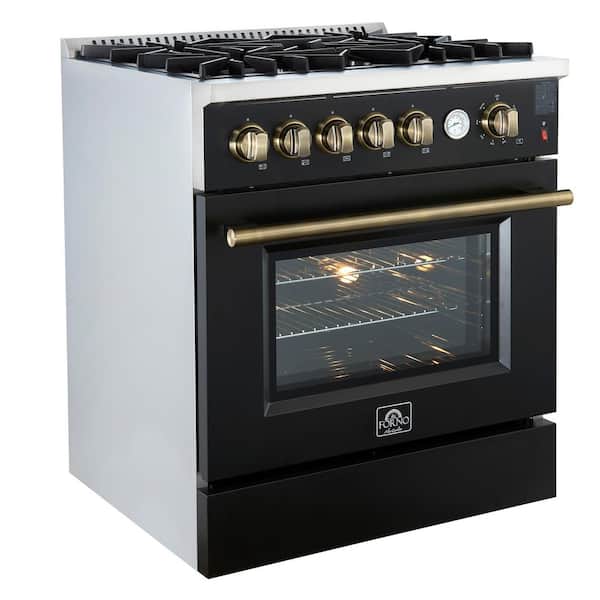 Giovanni 30-in. Gas Range Black and Antique Brass, 5 Burners 67,000 BTU, 4.32 cu. ft. Convection Oven