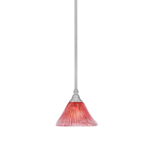 Unbranded Sparta 100-Watt 1-Light Brushed Nickel Shaded Pendant Light Mini Pendant with Raspberry Glass and No Bulb Included