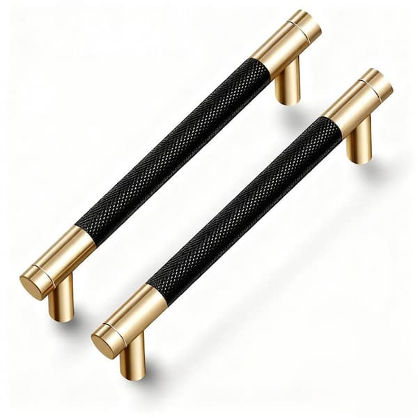 12 Pack Knurled Cabinet Pulls with Diamond Pattern in Gold and Black Oxidation Finish