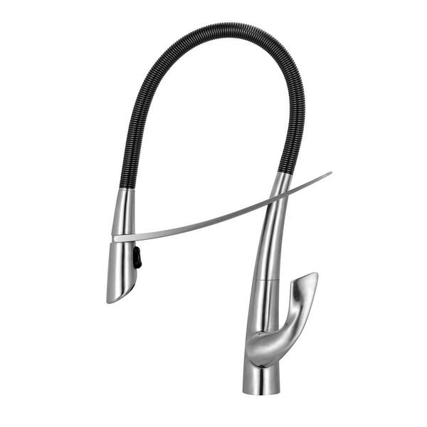 Whitehaus Collection Swanhaus Single-Handle Pull-Down Sprayer Kitchen Faucet in Brushed Stainless Steel