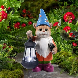 Solar Garden Statue Cat Gnome Figurine- Best Art Decor for, Unique Housewarming Gift for Garden