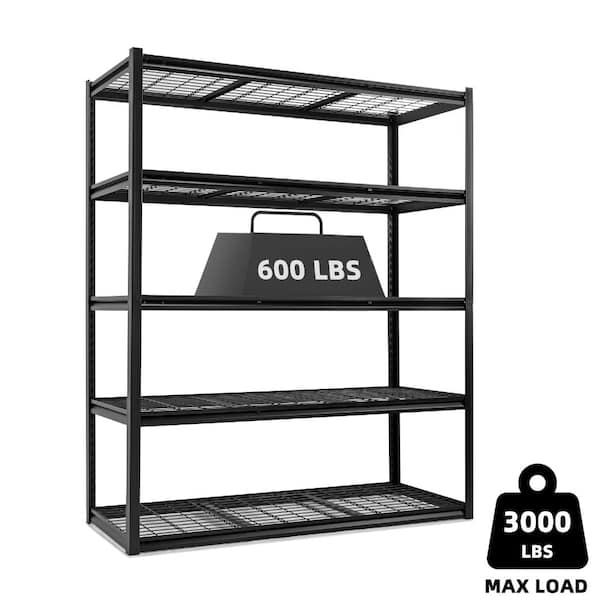 5-Tiers Heavy Duty Steel Adjustable Garage Storage Shelving Unit in Black (60 in. W x 72 in. H x 23.6 in. D)