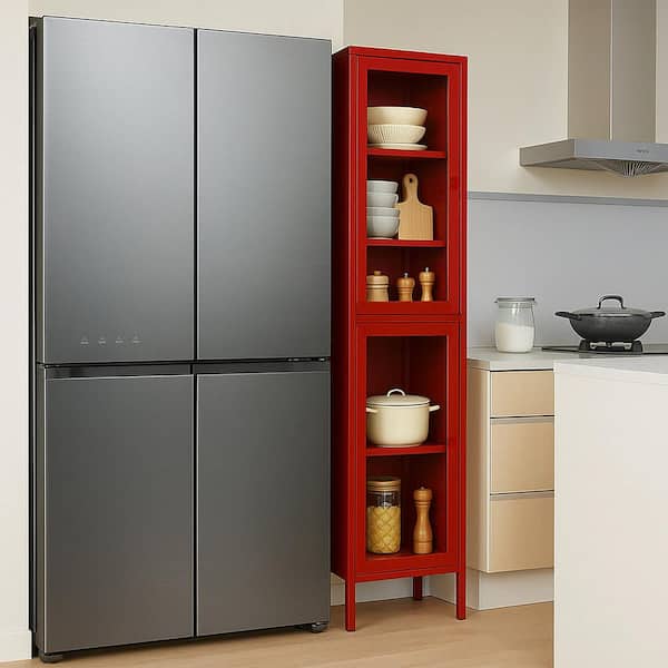 Glamour Home Avish Red 71in. Office Storage Cabinet with 4 Shelves