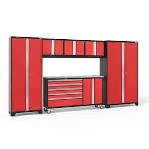 Bold Series 6-Piece 24-Gauge Stainless Steel Garage Storage System in Deep Red (144 in. W x 77 in. H x 18 in. D)