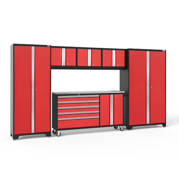 NewAge Products Bold Series 6-Piece 24-Gauge Stainless Steel Garage Storage System in Deep Red (144 in. W x 77 in. H x 18 in. D)
