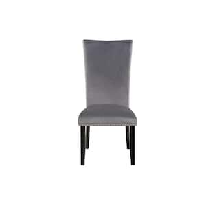 Gray Velvet Upholstered Dining Chairs with Rubber Wood Legs (Set of 2)