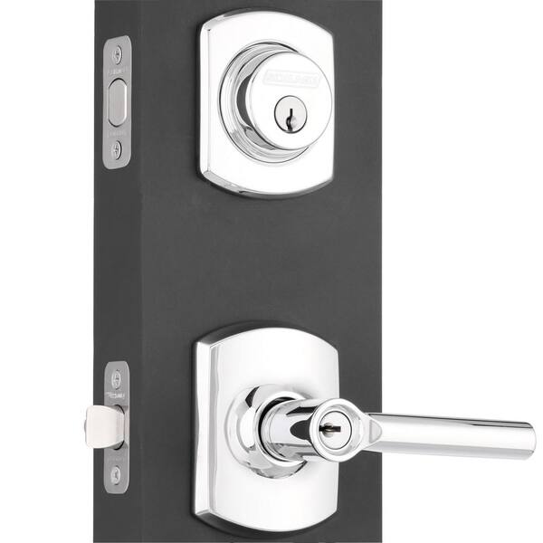 Greenwich Bright Chrome Single Cylinder Deadbolt with Broadway Entry Door Lever Combo Pack Greenwich Bright Chrome Single Cylinder Deadbolt with Broadway Entry Door Lever Combo Pack