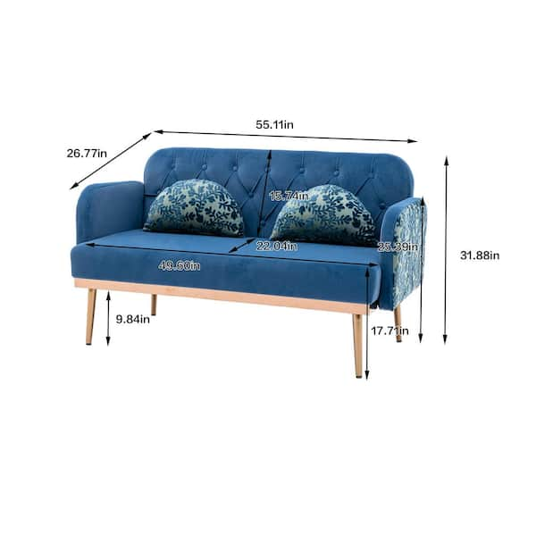 Utopia 4niture Mitz 29.53 in. Blue Velvet Loveseat Sofa with 2-Pillows (2  Seat) HAW588S00023 - The Home Depot