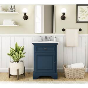 Sadie 25 in. W x 22 in. D x 35 in. H Single Sink Freestanding Bath Vanity in Smokey Blue with White Marble Top