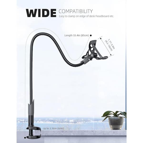 EKIEUDL Black Holder Bed Gooseneck Mount Phone Clamp Clip Long Arm