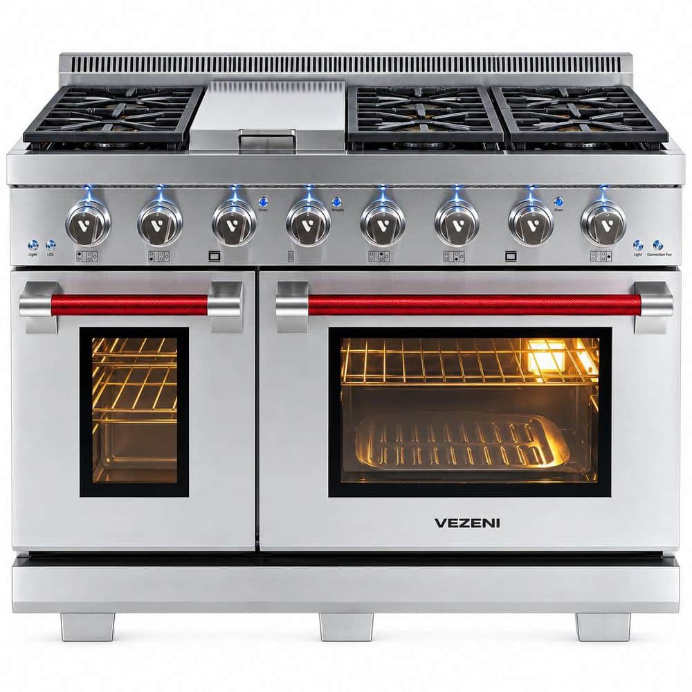 VEZENI Randolph Pro 48 in. 5-Burner Natural Gas Double Oven Range