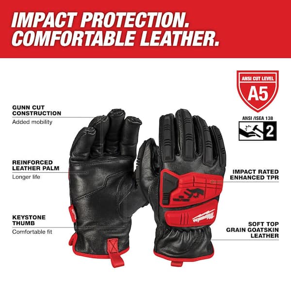Milwaukee Impact Cut Level 5 Unisex Large Goatskin Leather Work Gloves -  Bender Lumber Co.