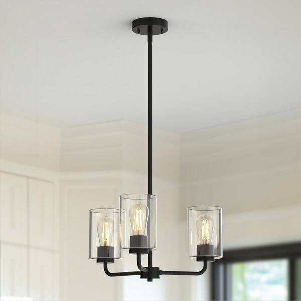 YANSUN 3-Light Black Finish with Glass Empire Chandelier