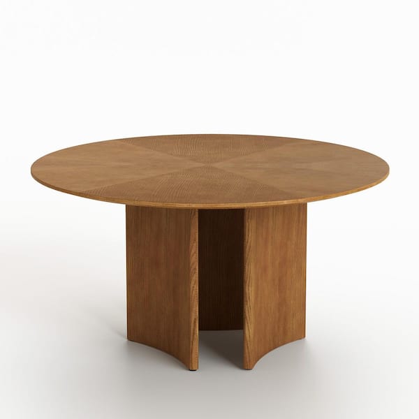 59.05 in. Round Walnut Finish Wood Pedestal Dining Table Seats 8