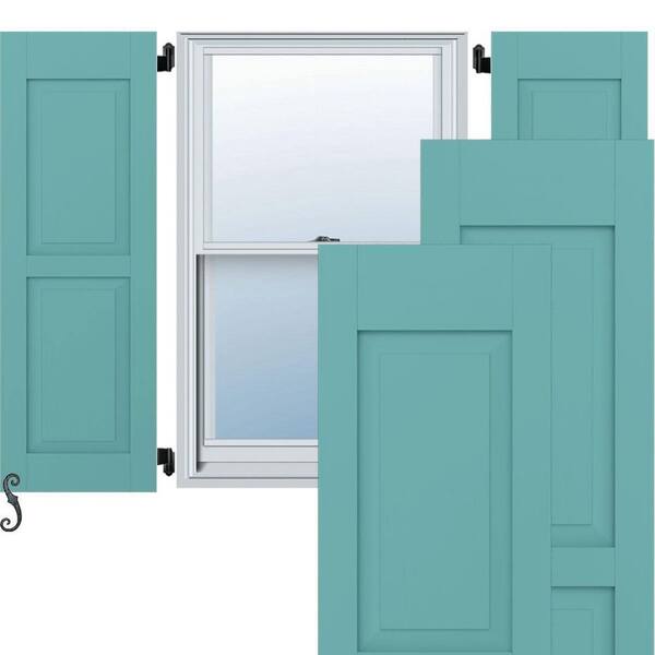 Ekena Millwork 12-in W x 63-in H Americraft Two Equal Raised Panel Exterior Real Wood Shutters (Per Pair), Pure Turquoise