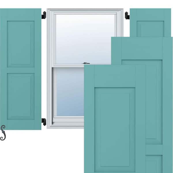 Ekena Millwork 18-in W x 77-in H Americraft Two Equal Raised Panel Exterior Real Wood Shutters (Per Pair), Pure Turquoise