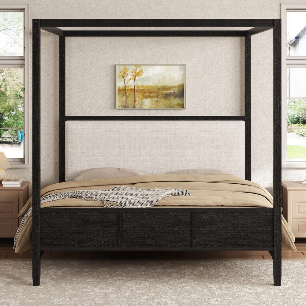 Black Solid Wood Frame King Platform Bed with Upholstery Headboard price history on PriceWatchPro
