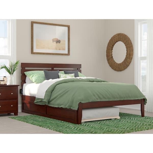 AFI Oxford Queen Bed with USB Turbo Charger and Twin Extra Long Trundle in Walnut