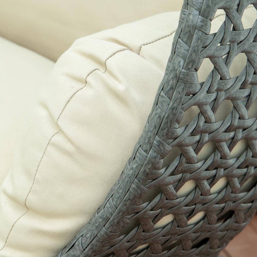 Charcoal Wicker Double Egg Hanging Chair with Taupe Cushions