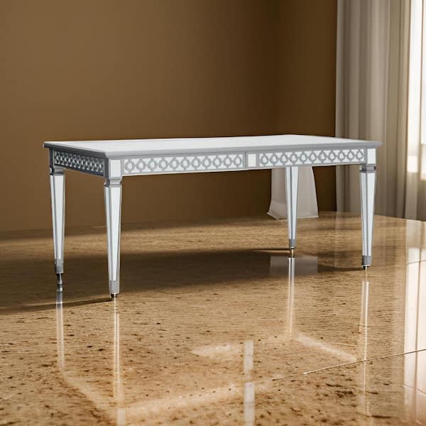 Benjara 90 in. Silver and Gray Wood Top 4 Legs Dining Table (Seat of 10)