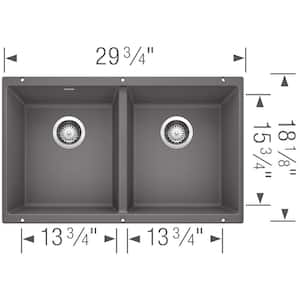 PRECIS Undermount Granite Composite 29.75 in. 50/50 Double Bowl Kitchen Sink in Cinder