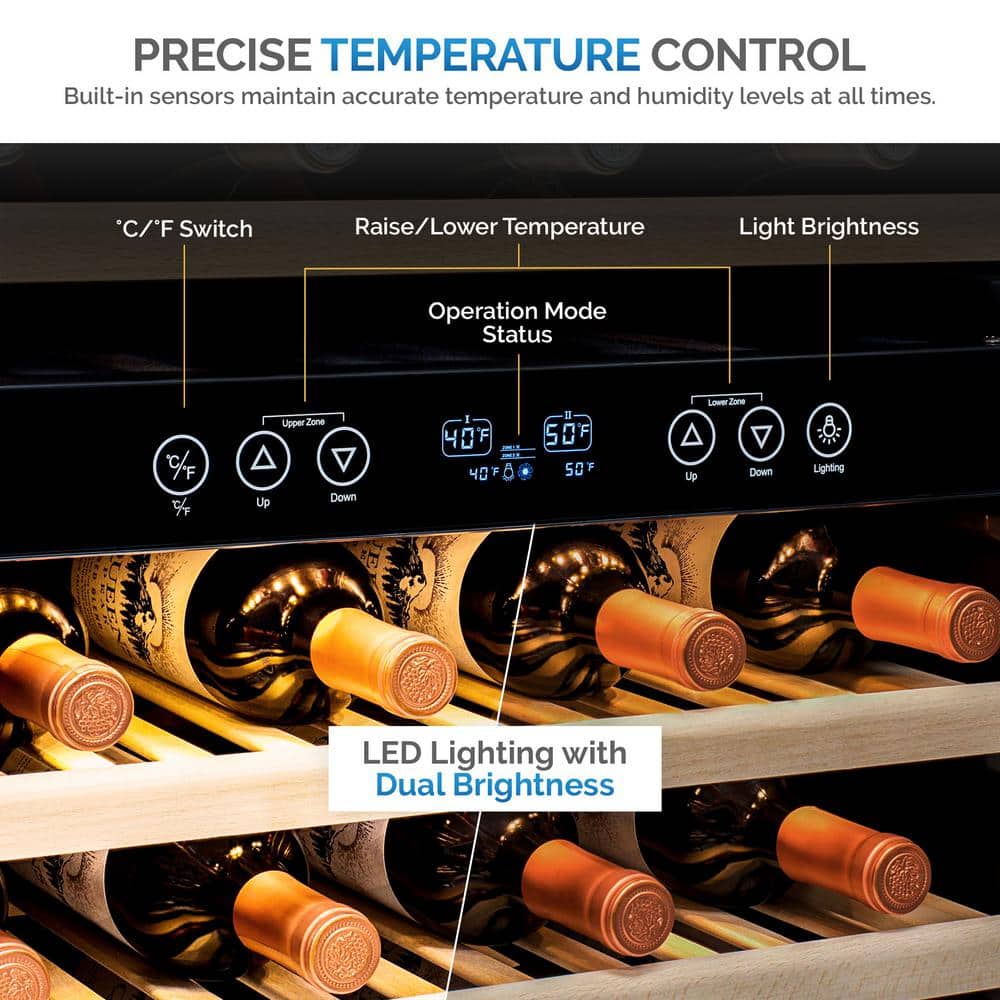 Stainless Steel Dual Zone 160 Bottle Wine Cooler with LED Lighting