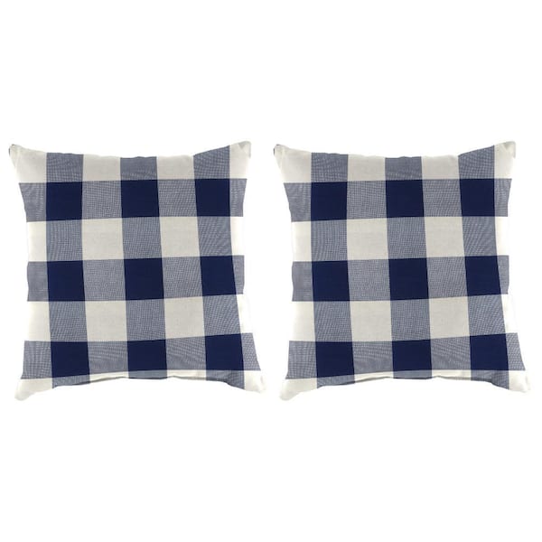 16 in. L x 16 in. W x 4 in. T Square Outdoor Throw Pillow in Navy Buffalo Check (2-Pack)