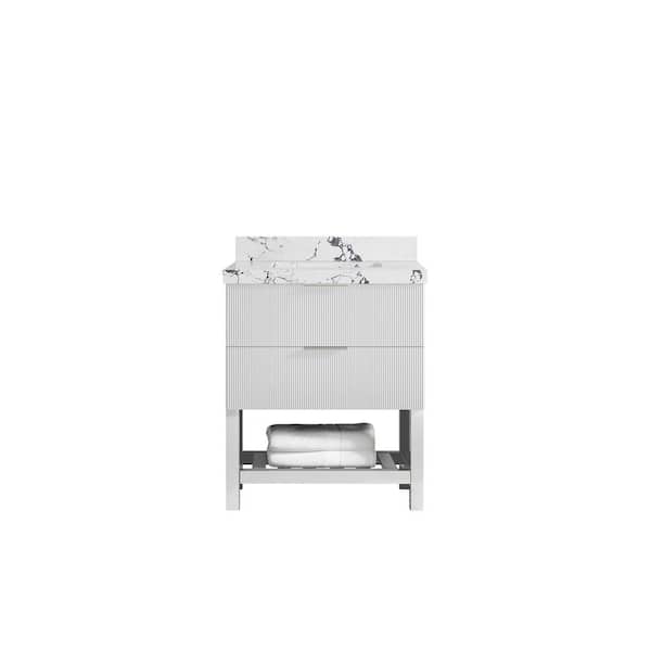 Willow Collections Catalina 30 in. W x 22 in. D x 36 in. H Single Sink Bath Vanity in White with 2 in. Viola Night qt. Top