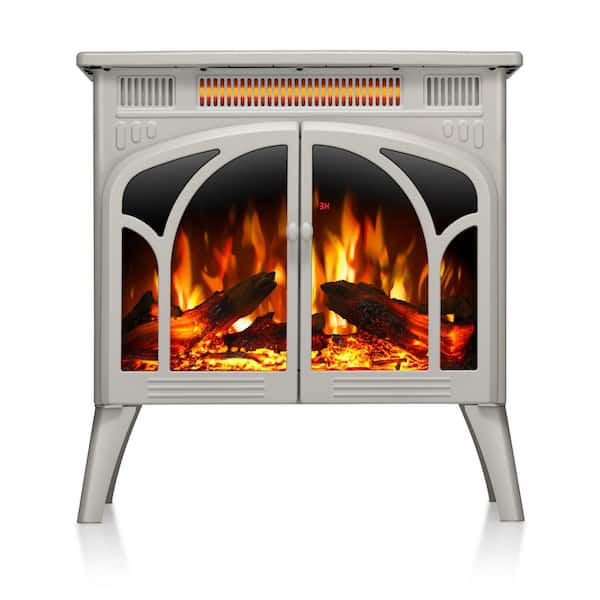 24.25 in. Freestanding Electric Fireplace Heater in Beige with Remote Control, Overheating Safe Design