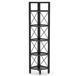62.99 in. Black Manufactured Wood 5 Shelf Corner Bookcase, 5-Tier Shelf with Steel Frame