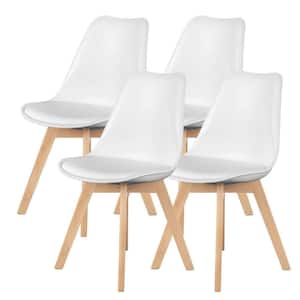 4-Pack PU Leather Upholstered Dining Chairs with Wood Legs, Set of 4 for Kitchen, White