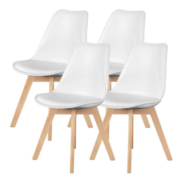 AFAIF 4-Pack PU Leather Upholstered Dining Chairs with Wood Legs, Set of 4 for Kitchen, White
