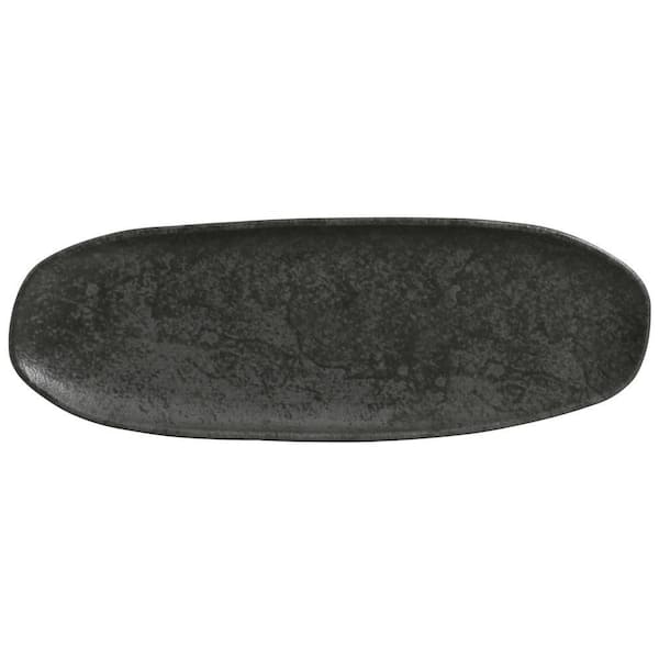 14.17 in. Chromium Gray Stoneware Shallow Oval Platter Large Organic (Set of 4)