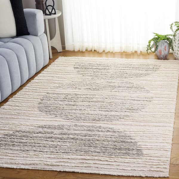 Seattle Shag 9 ft. x 12 ft. Ivory/Gray Striped Distressed Area Rug