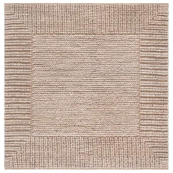 Natura 6 ft. x 6 ft. Taupe Striped Border Solid Square Area Rug